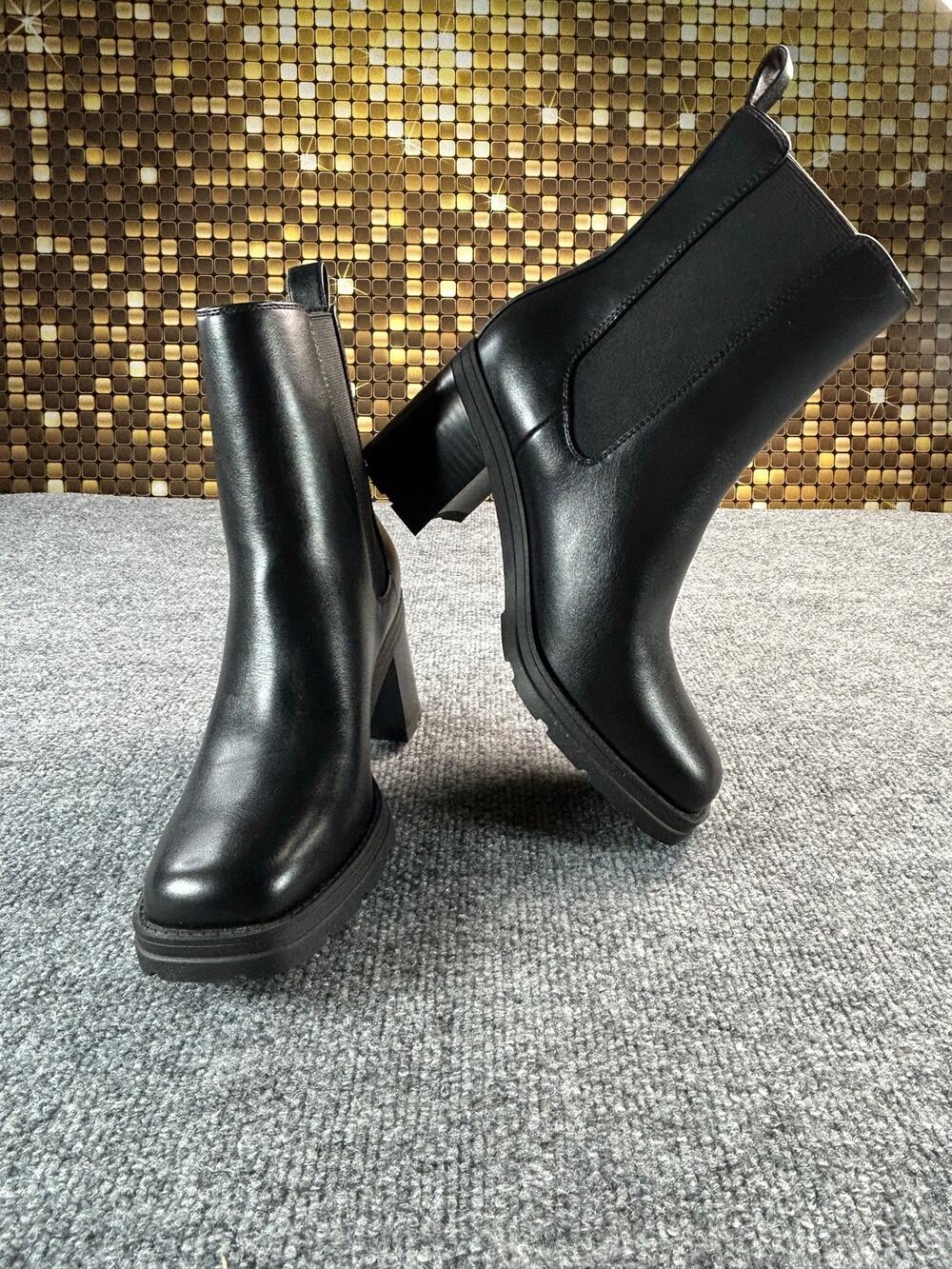 New Women's Black Chelsea Ankle Boots Block Heel Size 6.5 Medium